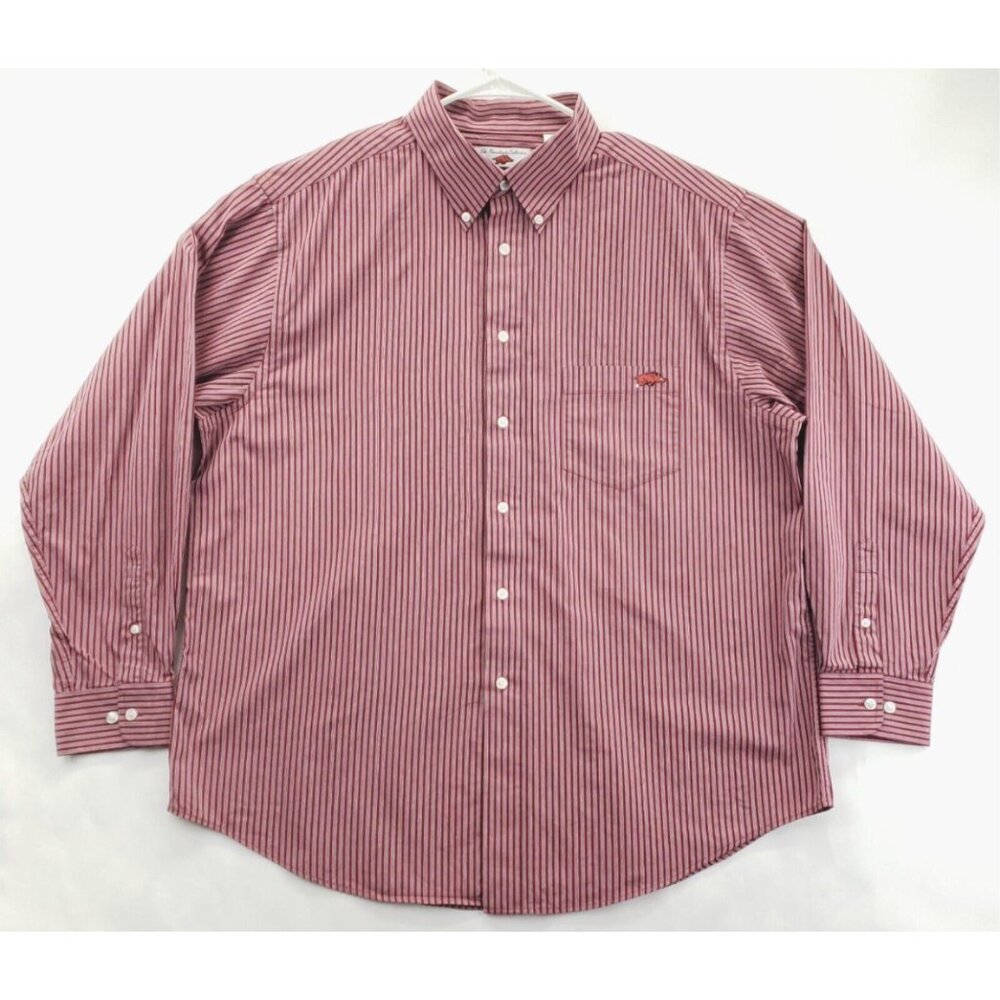 Arkansas Razorbacks Shirt Mens XL Red White Striped Cotton Casual Button-Down